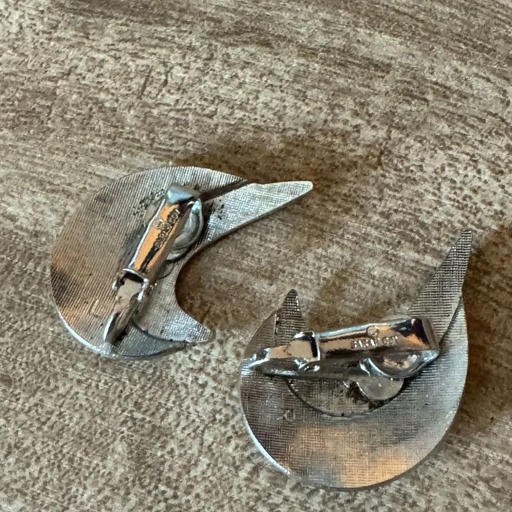 Sarah Coventry Crescent Clip On Earrings Vintage Silver Tone 1960s Collectible